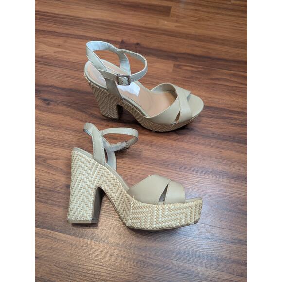 Kaari blue Platform Espadrille Heels- Nude Tan Woven - Size 8 - Picture 3 of 8